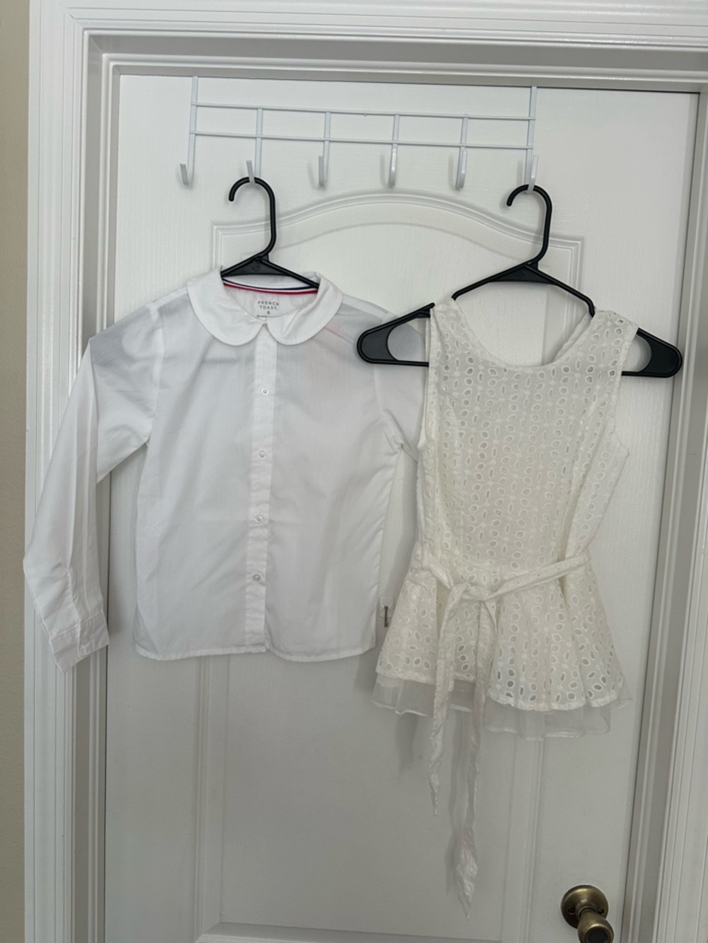 Bundle:French Toast Girls White Eyelet Peplum Top and White Button-Down Shirt